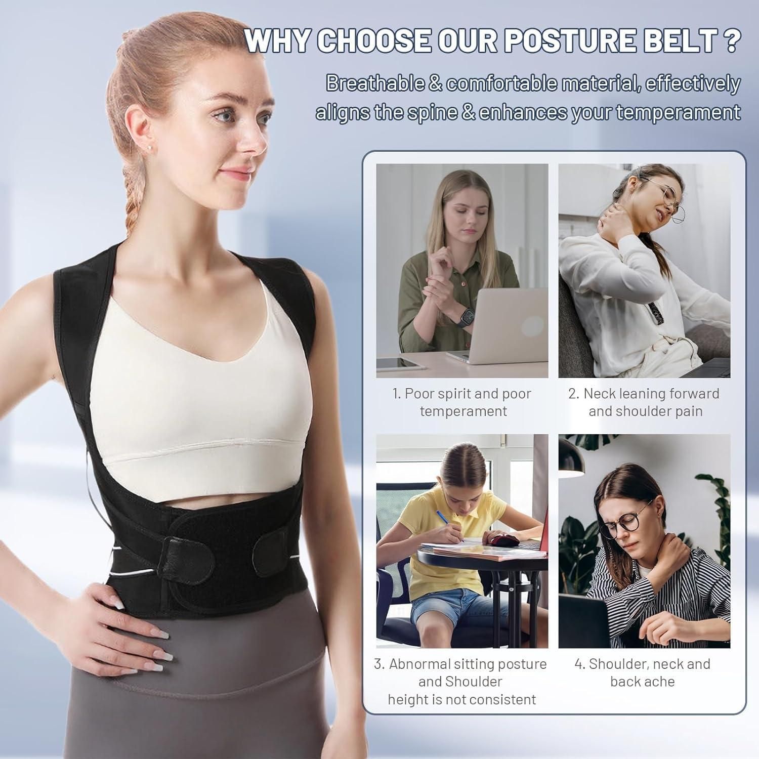 Adjustable back posture corrector belt for men and women